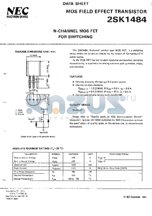 2SK1484 datasheet - N-CHANNEL MOS FET FOR SWITCHING