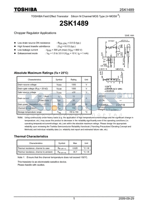 2SK1489 datasheet - Chopper Regulator Applications
