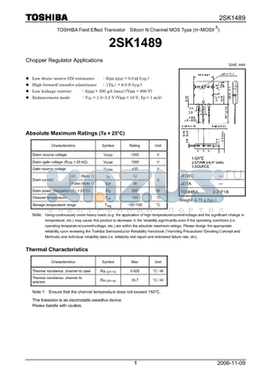 2SK1489_06 datasheet - N CHANNEL MOS TYPE (CHOPPER REGULATOR, HIGH SPEED, HIGH CURRENT SWITCHING APPLICATIONS