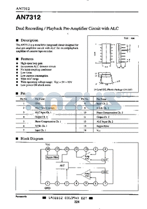 AN7312 datasheet - DUAL RECORDING /PLAYBACK PRE AMPLIFIER CIRCUIT WITH ALC