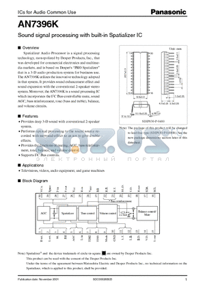 AN7396K datasheet - Sound signal processing with built-in Spatializer IC