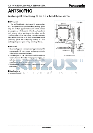 AN7500FHQ datasheet - aUDIO SIGNAL PROCESSING ic FOR 1.5 v HEADPHONE STEREO