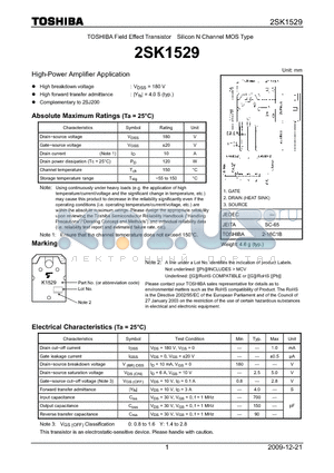 2SK1529_09 datasheet - High-Power Amplifier Application