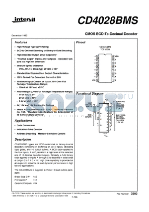 CD4028 datasheet - CMOS BCD-To-Decimal Decoder