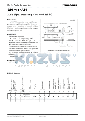 AN7515SH datasheet - Audio signal processing IC for notebook PC