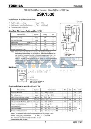 2SK1530_06 datasheet - N CHANNEL MOS TYPE (HIGH POWER AMPLIFIER APPLICATION)