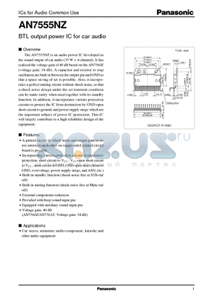 AN7555 datasheet - BTL output power IC for car audio