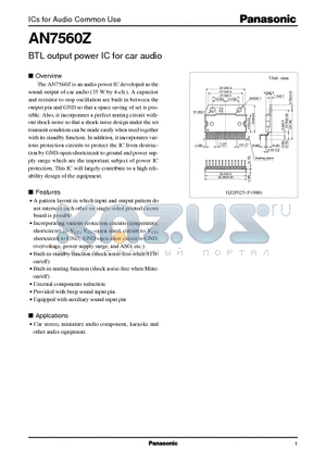 AN7560 datasheet - BTL output power IC for car audio