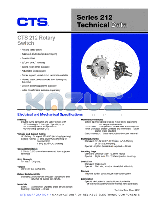 212U1012N224FN datasheet - CTS 212 Rotary Switch