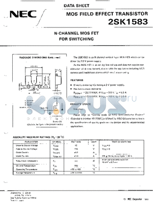 2SK1583 datasheet - N-CHANNEL MOS FET FOR SWITCHING