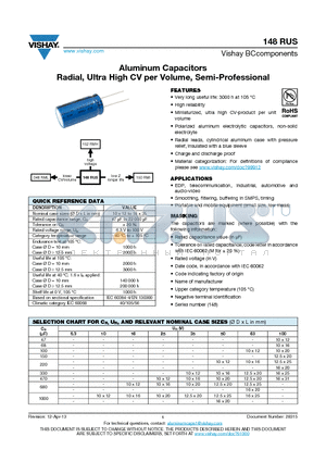 148RUS datasheet - Aluminum Capacitors Radial, Ultra High CV per Volume, Semi-Professional