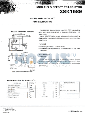2SK1589 datasheet - N-CHANNEL MOS FET FOR SWITCHING
