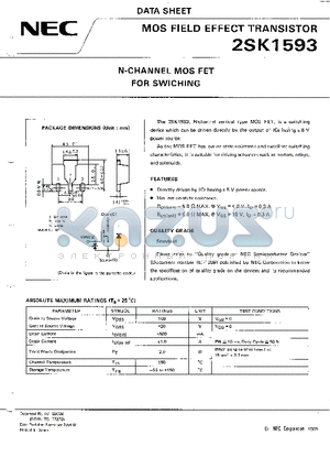 2SK1593 datasheet - N-CHANNEL MOS FET FOR SWITCHING