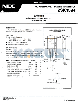 2SK1594 datasheet - SWITCHING N-CHANNEL POWER MOS FET INDUSTRIAL USE