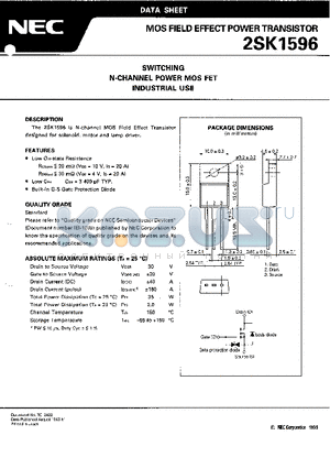 2SK1596 datasheet - SWITCHING N-CHANNEL POWER MOS FET INDUSTRIAL USE