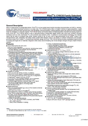 CY8C5567AXI-019 datasheet - Programmable System-on-Chip (PSoC) DC to 67 MHz operation