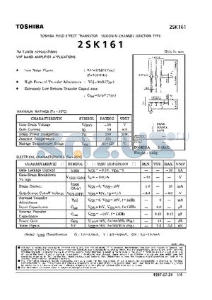 2SK161 datasheet - N CHANNEL JUNCTION TYPE (FM TUNER, VHF BAND AMPLIFIER APPLICATIONS)
