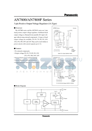 AN7800 datasheet - 3-pin Positive Output Voltage Regulator 1A Type