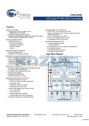 CY8CLED02-24LFXIT datasheet - EZ-Color HB LED Controller