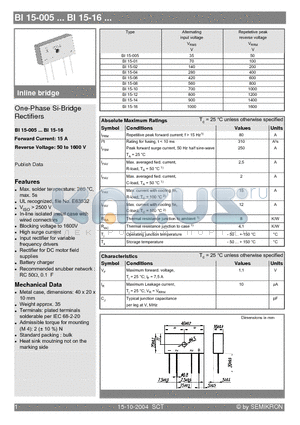 BI15-05 datasheet - One-Phase Si-Bridge Rectifiers