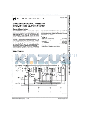 CD4029BM datasheet - Presettable Binary/Decade Up/Down Counter