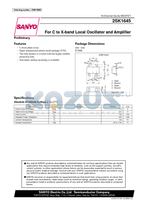 2SK1645 datasheet - For C to X-band Local Oscillator and Amplifier
