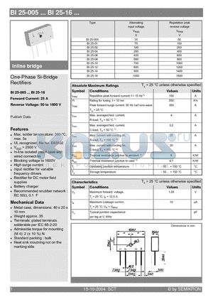 BI25-08 datasheet - One-Phase Si-Bridge Rectifiers