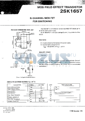 2SK1657 datasheet - N-CHANNEL MOS FET FOR SWITCHING