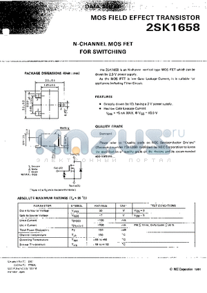 2SK1658 datasheet - N-CHANNEL MOS FET FOR SWITCHING
