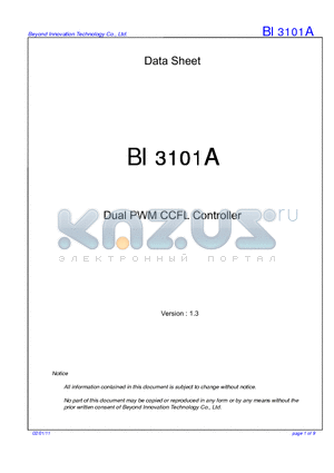 BI3101A datasheet - DUAL RWM CCFL CONTROLLER