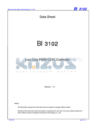 BI3102 datasheet - LOW COST PWM CCFL CONTROLLER