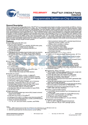 CY8C54LP datasheet - Programmable System-on-Chip (PSoC^)