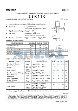 2SK170 datasheet - FET, Silicon N Channel Junction Type(for Low Noise Audio Amplifier)