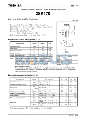 2SK170_07 datasheet - Silicon N Channel Junction Type Low Noise Audio Amplifier Applications