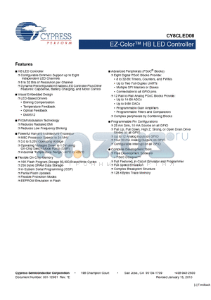 CY8CLED08 datasheet - EZ-Color HB LED Controller