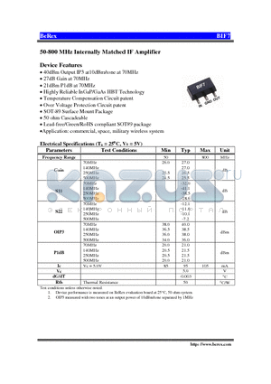 BIF7 datasheet - 50-800 MHz Internally Matched IF Amplifier