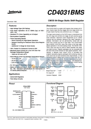 CD4031BMS datasheet - CMOS 64-Stage Static Shift Register