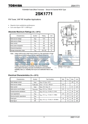 2SK1771_07 datasheet - N-CHANNEL MOS TYPE (FM TUNER, VHF RF AMPLIFIER APPLICATIONS)