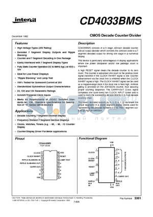 CD4033 datasheet - CMOS Decade Counter/Divider