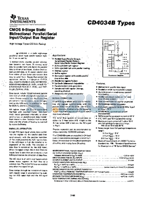 CD4034B datasheet - CMOS 8-STAGE STATIC BIDIRECTIONAL PARALLEL/SERIAL INPUT/OUTPUT BUS REGISTER