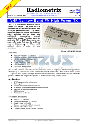 BIM1R-151.300-10 datasheet - VHF Narrow Band FM High Power TX