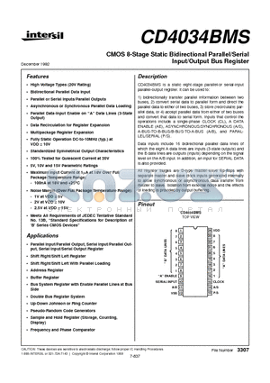 CD4034BMS datasheet - CMOS 8-Stage Static Bidirectional Parallel/Serial Input/Output Bus Register