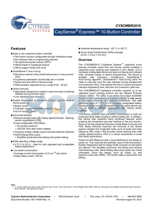 CY8CMBR2010-24LQXI datasheet - CapSense^ Express 10-Button Controller