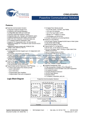 CY8CLED16P01-48LTXIT datasheet - Powerline Communication Solution Integrated Powerline Modem PHY