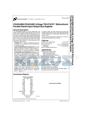 CD4034BM datasheet - 8-Stage TRI-STATE Bidirectional Parallel/Serial Input/Output Bus Register