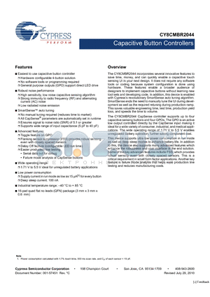 CY8CMBR2044-24LKXI datasheet - Capacitive Button Controllers