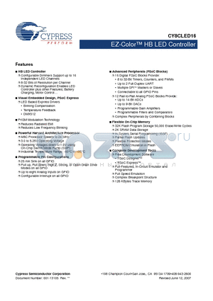 CY8CLED16-28PVXI datasheet - EZ-Color HB LED Controller