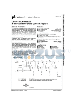 CD4035BM datasheet - 4-Bit Parallel-In/Parallel-Out Shift Register