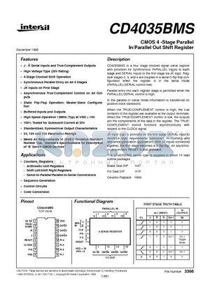 CD4035BMS datasheet - CMOS 4 -Stage Parallel In/Parallel Out Shift Register