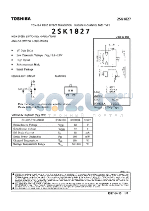 2SK1827 datasheet - N CHANNEL MOS TYPE (HIGH SPEED SWITCHING, ANALOG SWITCH APPLICATIONS)